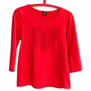 NANSO heart 3/4 sleeve shirt red Valentine's Day Women's Top